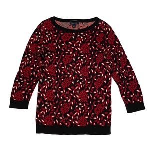Lands’ End Red & White Floral Leaf Preppy Retro Y2K Boho Crewneck Sweater
